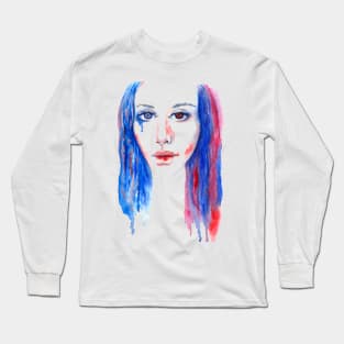 Watercolor portrait of rainbow girl with heterochromia Long Sleeve T-Shirt